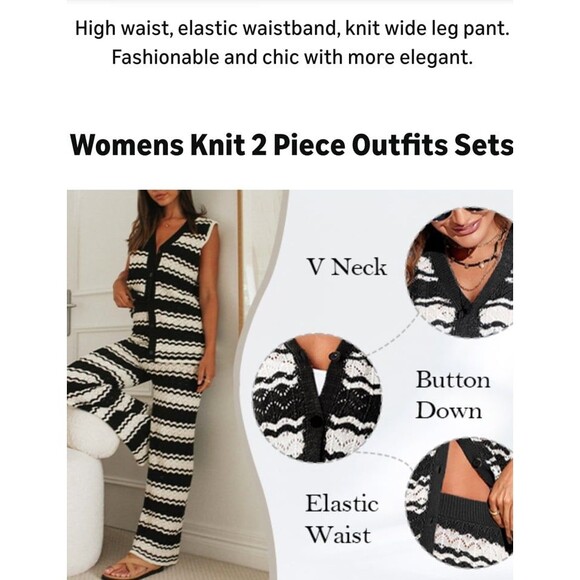 NWT Women’s  2 piece Crochet Pants+Top size L Stylish Comfy and Chic Loungewear - Picture 8 of 12